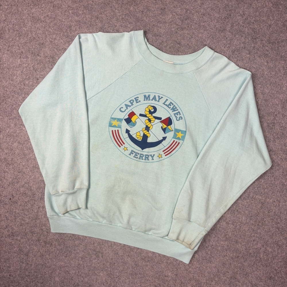 Vintage Signal Cape May Lewes Ferry Sweatshirt Mens Large Blue Made in USA